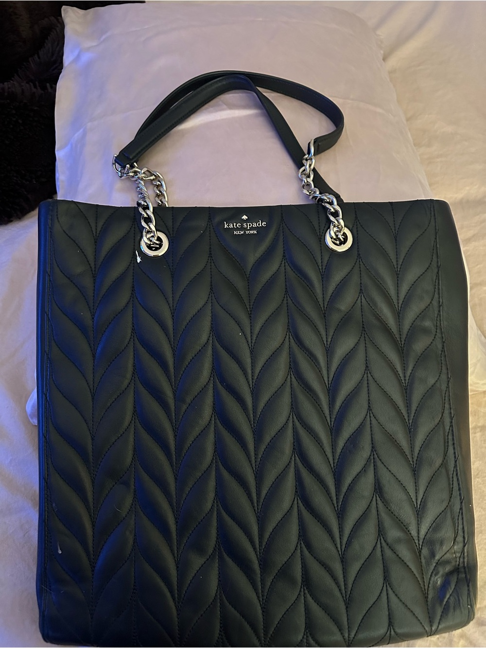 kate spade black quilted leather tote with chain straps